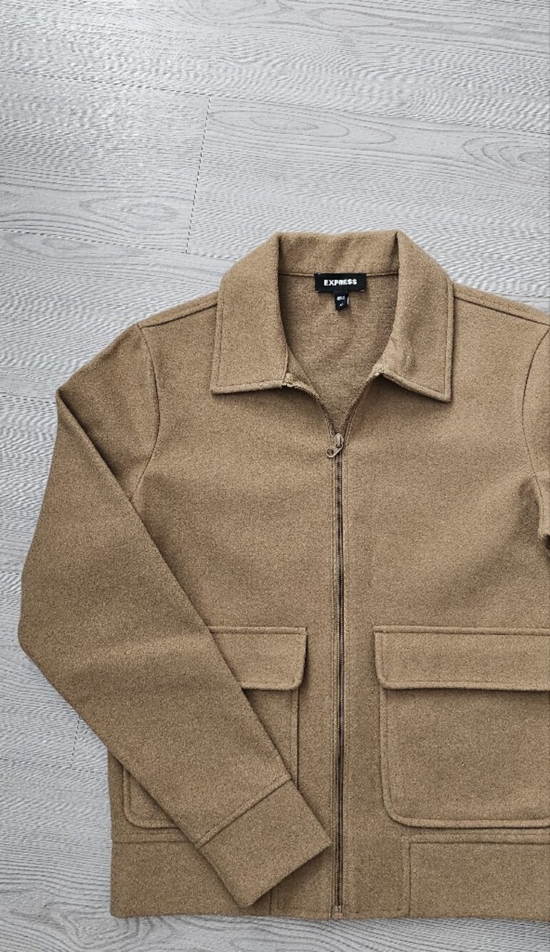 Express Men's Tan Zip-Up Shirt Jacket